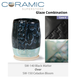 Black Matte SW-140 over Celadon Bloom SW-150 Stoneware Combination Black Matte SW-140 over Celadon Bloom SW-150 Stoneware Combination